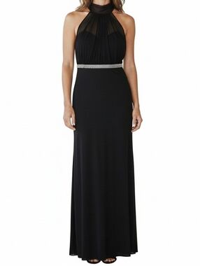 Y2K Black Halter Evening / Prom Gown with Embellished Waist